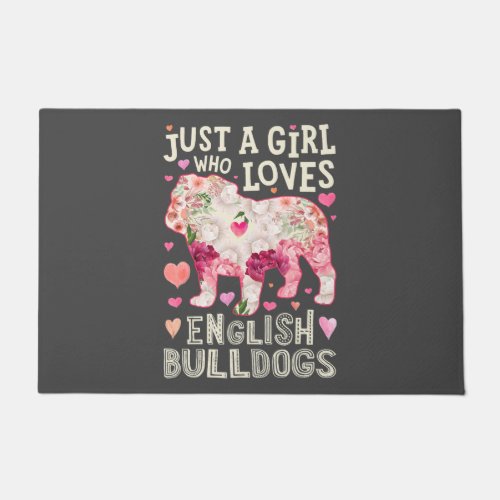 Loves English Bulldogs Dog Silhouette Flower Doormat