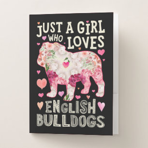 Loves English Bulldogs Dog Silhouette Flower Pocket Folder