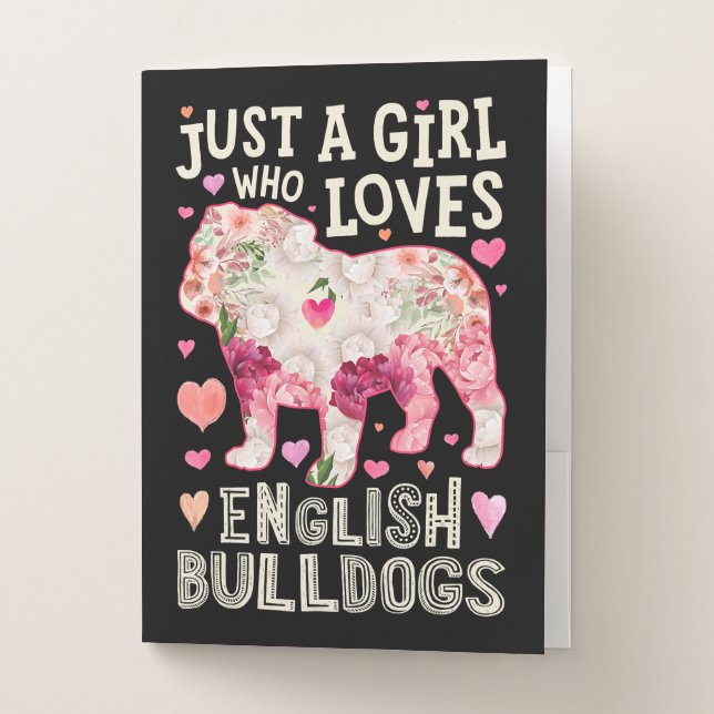 Loves English Bulldogs Dog Silhouette Flower Pocket Folder (Front)