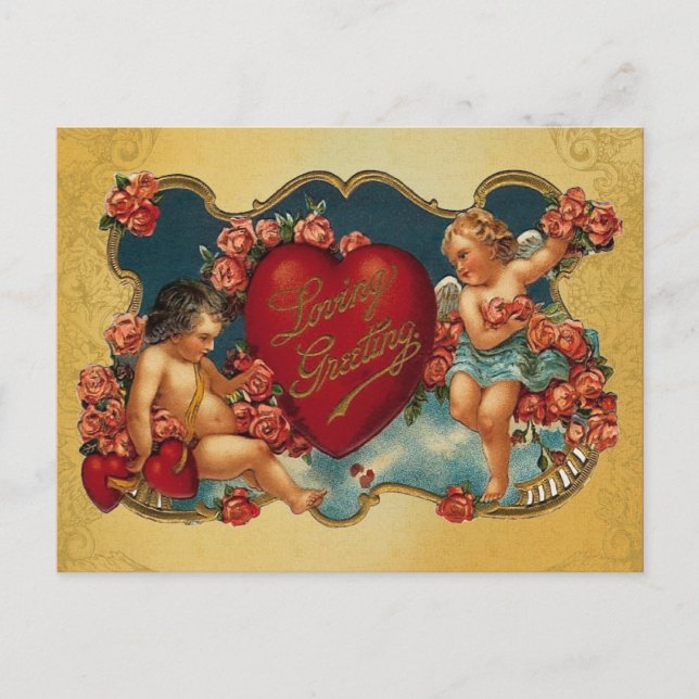 Loves Greeting Vintage Cupid Valentine Holiday Postcard (Front)