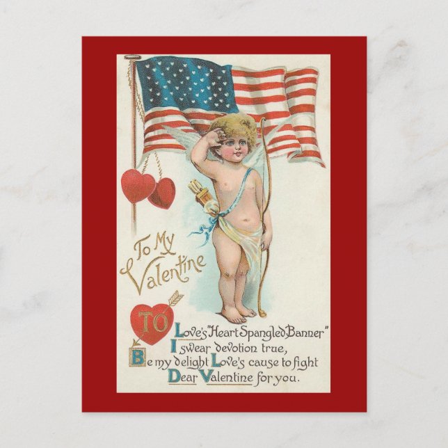 Loves Heart Spangled Banner Patriotic Valentine Holiday Postcard (Front)