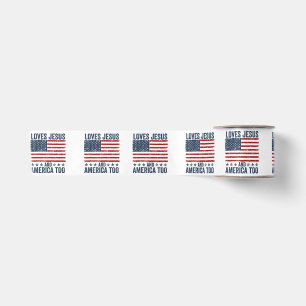Loves Jesus and America Too God Christian 4th of J Satin Ribbon