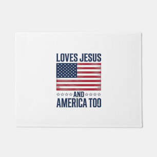 Loves Jesus And America Too Patriotic Christian Sh Doormat