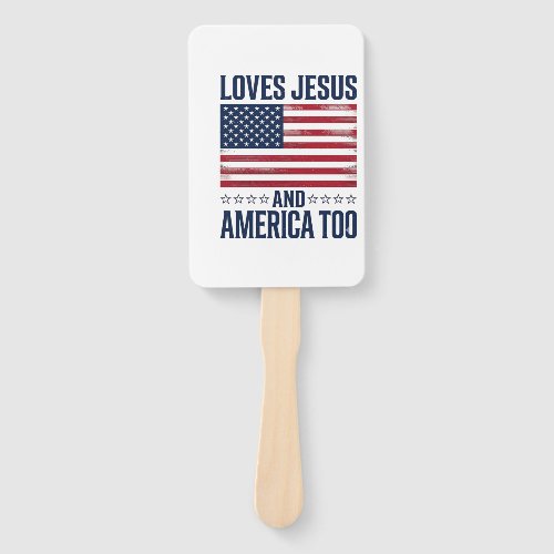 Loves Jesus And America Too Patriotic Christian Sh Hand Fan