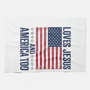 Loves Jesus And America Too Patriotic Christian Sh Kitchen Towel