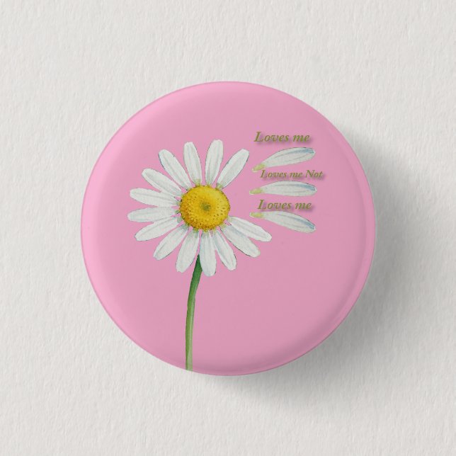 Loves Me, Loves Me Not Daisy – Romantic Watercolor Button (Front)