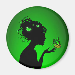 Loves The green butterfly woman Magnet