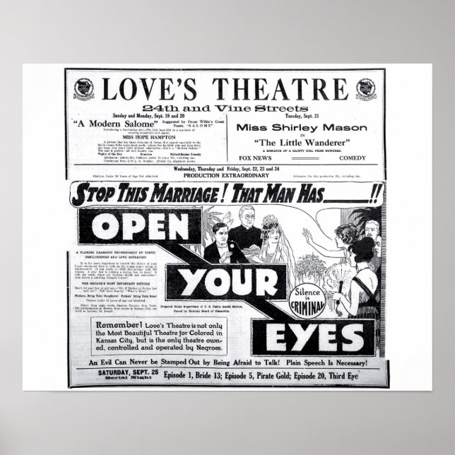 Love's Theater 1920 vintage movie ad poster (Front)