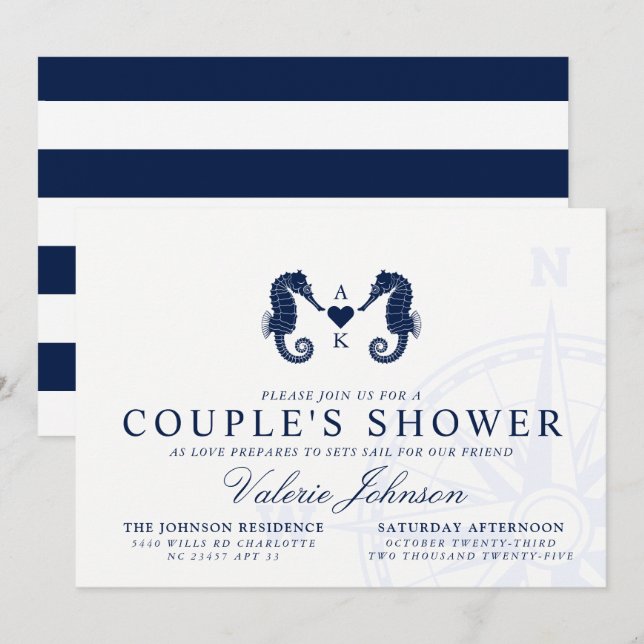 Love's Tide | Dual Seahorse Themed Couple's Shower Invitation (Front/Back)