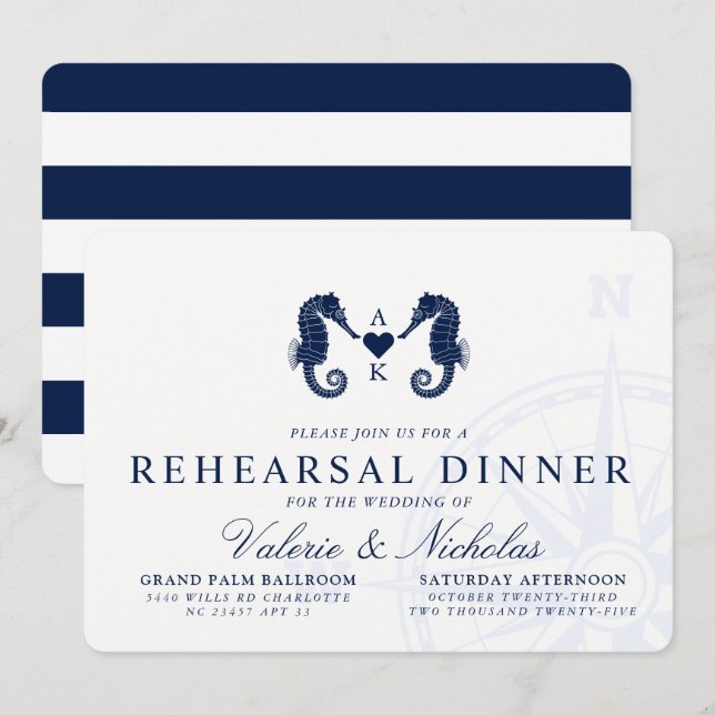 Love's Tide | Seahorse Theme Rehearsal Dinner Invitation (Front/Back)