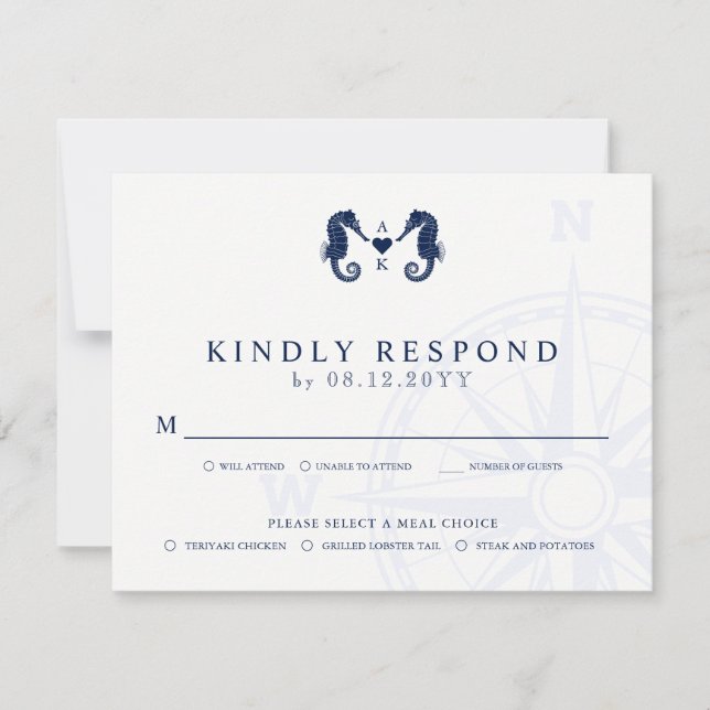 Love's Tide | Seahorse Theme Wedding RSVP Meals (Front)