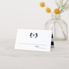 Love's Tide Seahorse Themed Dual Monograms Place Card