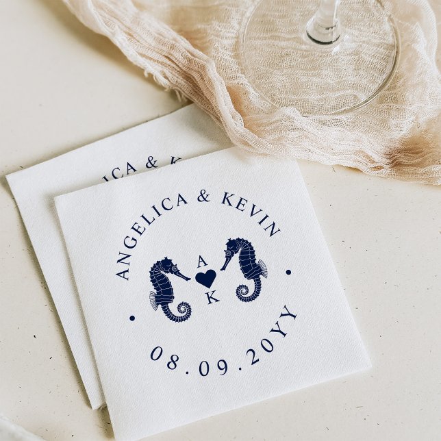 Love's Tide Seahorse Themed Monogram Napkins (Creator Uploaded)