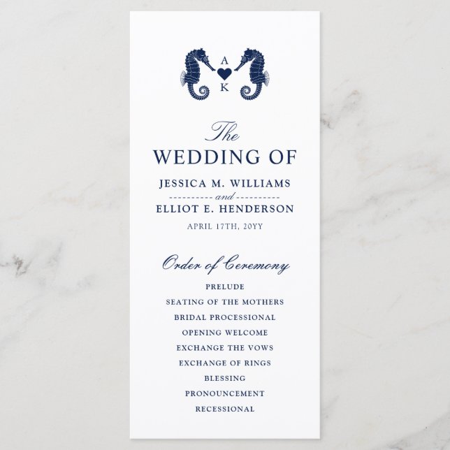 Love's Tide Seahorse Themed Monogram Program (Front)