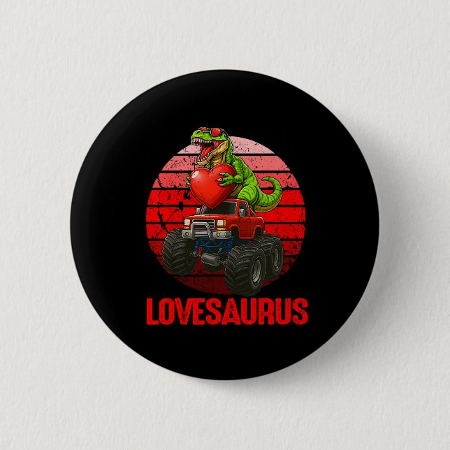 Lovesaurus Dinosaur Monster Truck Valentine Toddle Button (Front)