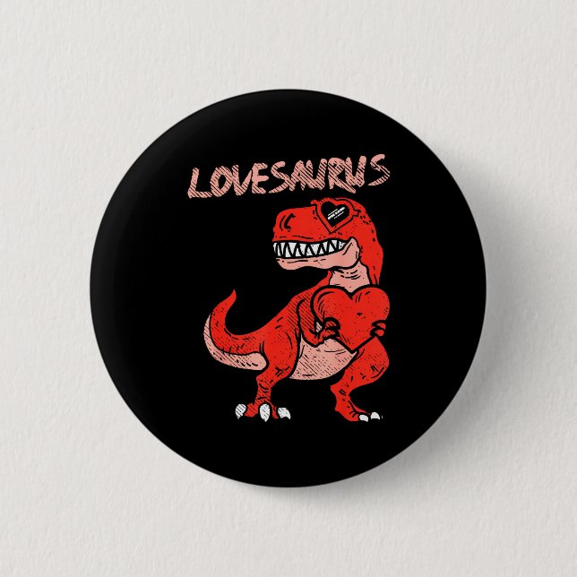 Lovesaurus Trex Dinosaur Heart Cute Valentines Day Button (Front)