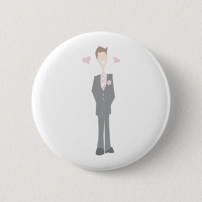 Lovestruck Cartoon Groom Pinback Button (Front)