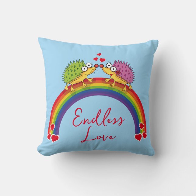 Lovestruck Hedgehog Throw Pillow (Front)