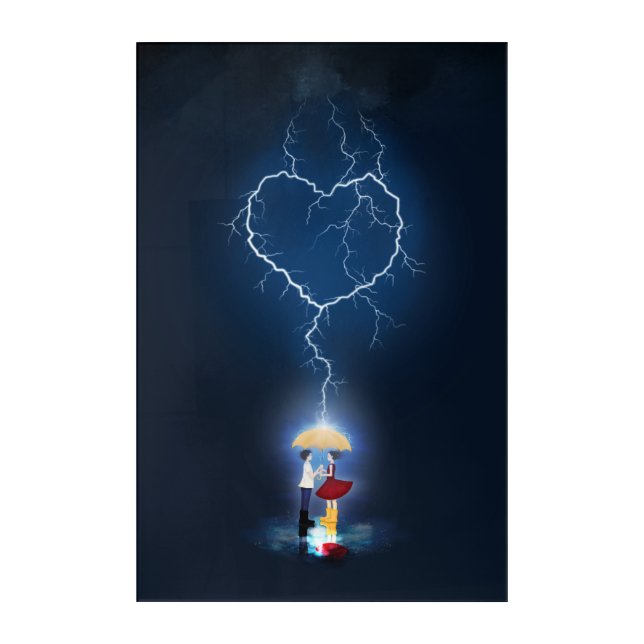 "Lovestruck" Romantic Moment Under an Umbrella Acrylic Print (Front)