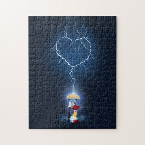 Lovestruck Romantic Moment Under an Umbrella Jigsaw Puzzle