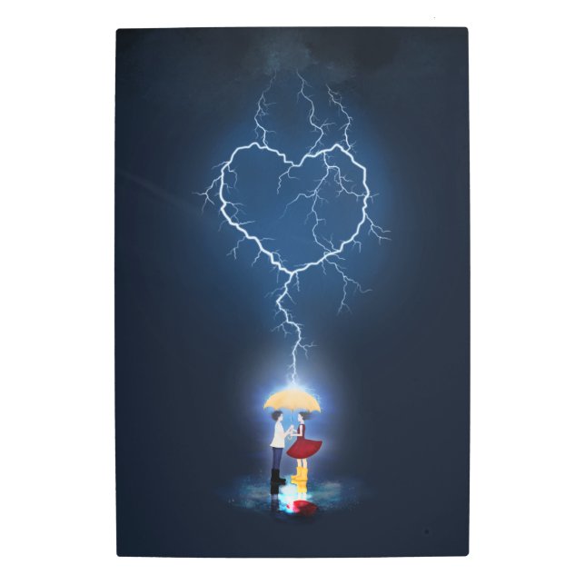 "Lovestruck" Romantic Moment Under an Umbrella Metal Print (Front)