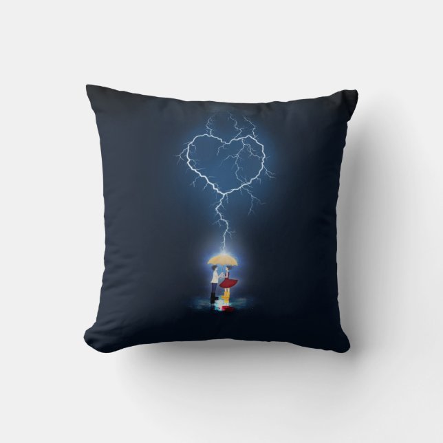 "Lovestruck" Romantic Moment Under an Umbrella Throw Pillow (Front)