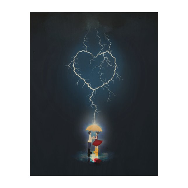 "Lovestruck" Romantic Moment Under an Umbrella Wood Wall Art (Front)