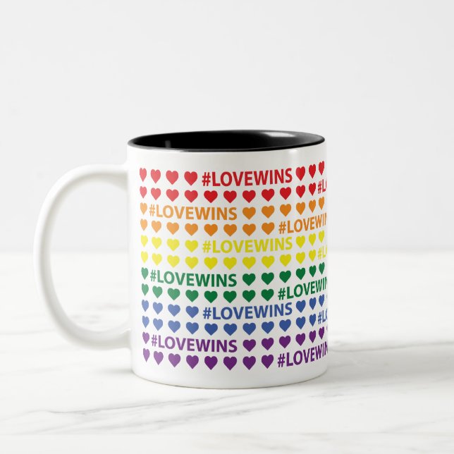 #LoveWins Rainbow Heart Pattern Two-Tone Coffee Mug (Left)