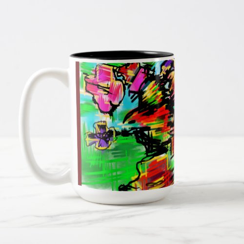Lovey Birds and Flower Jungle  Two_Tone Coffee Mug