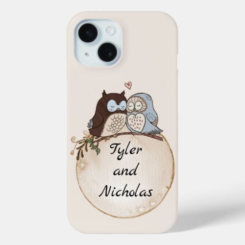 Lovey Dovey Owls Add Names Gift for Girlfriend iPhone 15 Case