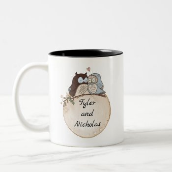 Lovey Dovey Owls Add Names Gift For Girlfriend Two-tone Coffee Mug by Frasure_Studios at Zazzle
