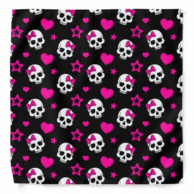 Lovey Goth Skulls in Bright Pink Bandana (Front)