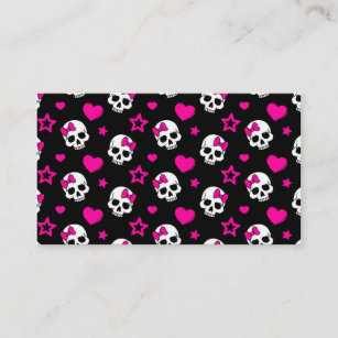 Lovey Goth Skulls in Bright Pink Business Card