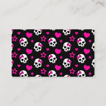 Lovey Goth Skulls In Bright Pink Business Card by StuffOrSomething at Zazzle