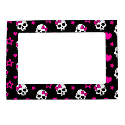 Lovey Goth Skulls in Bright Pink Magnetic Photo Frame
