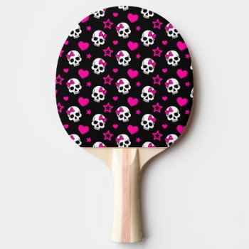 Lovey Goth Skulls In Bright Pink Ping Pong Paddle by StuffOrSomething at Zazzle