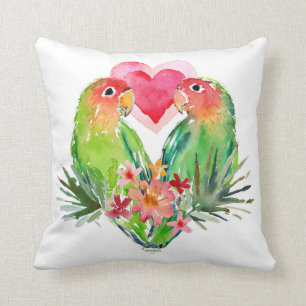 LOVEY LOVEBIRDS Tropical Valentine Throw Pillow