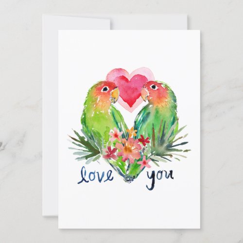 LOVEY LOVEBIRDS Tropical Watercolor Valentine Holiday Card