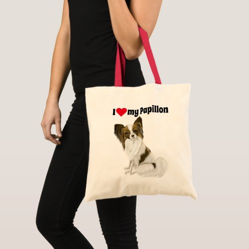 Lovey Papillon dog I love my papillon Personalized Tote Bag