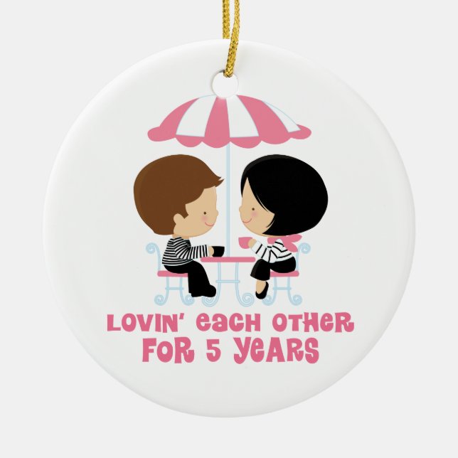 Lovin Each Other For 5 Years Anniversary Ceramic Ornament (Front)