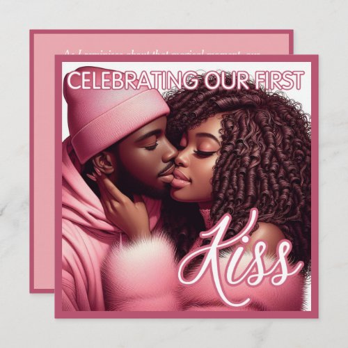 Loving African American Couple First Kiss Pink Holiday Card