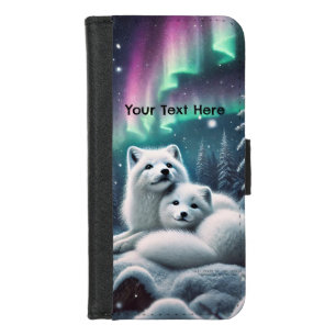 Loving Arctic Foxes Northern Lights Snowy Forest iPhone 8/7 Wallet Case