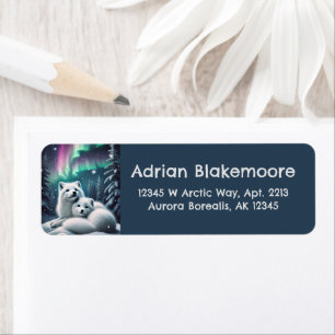 Loving Arctic Foxes Northern Lights Snowy Forest Label