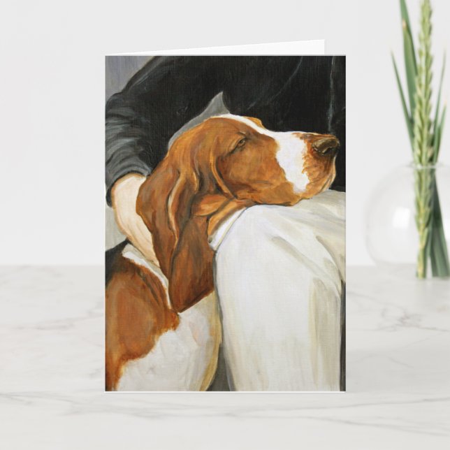Loving Basset Hound Dog Art Greeting Card (Front)