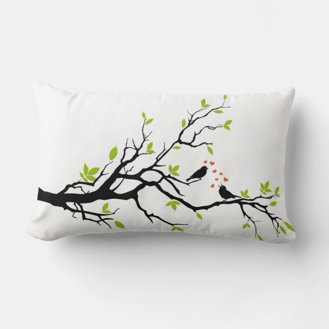 Loving Birds on Branch Lumbar Pillow (Front)