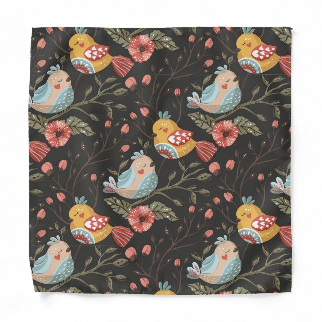 Loving Boho Birds Floral Pattern Bandana (Front)