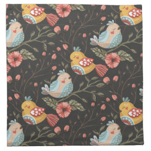 Loving Boho Birds Floral Pattern Cloth Napkin