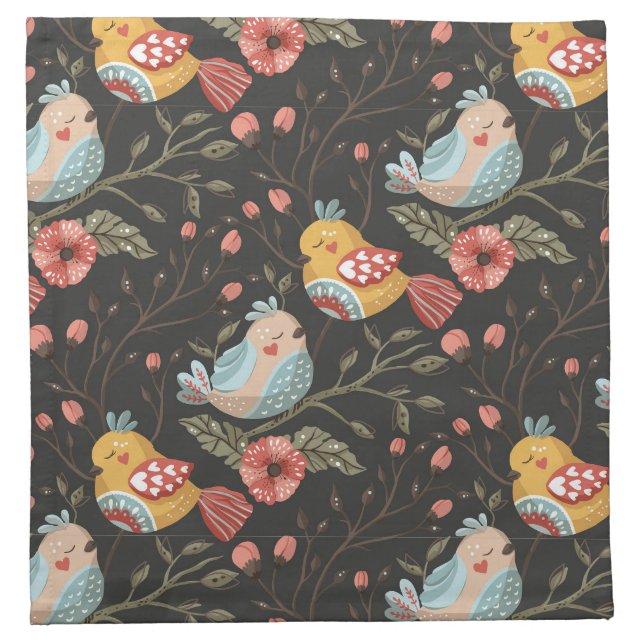 Loving Boho Birds Floral Pattern Cloth Napkin (Front)