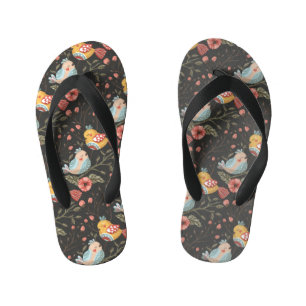 Loving Boho Birds Floral Pattern Kid's Flip Flops