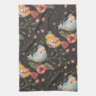 Loving Boho Birds Floral Pattern Kitchen Towel